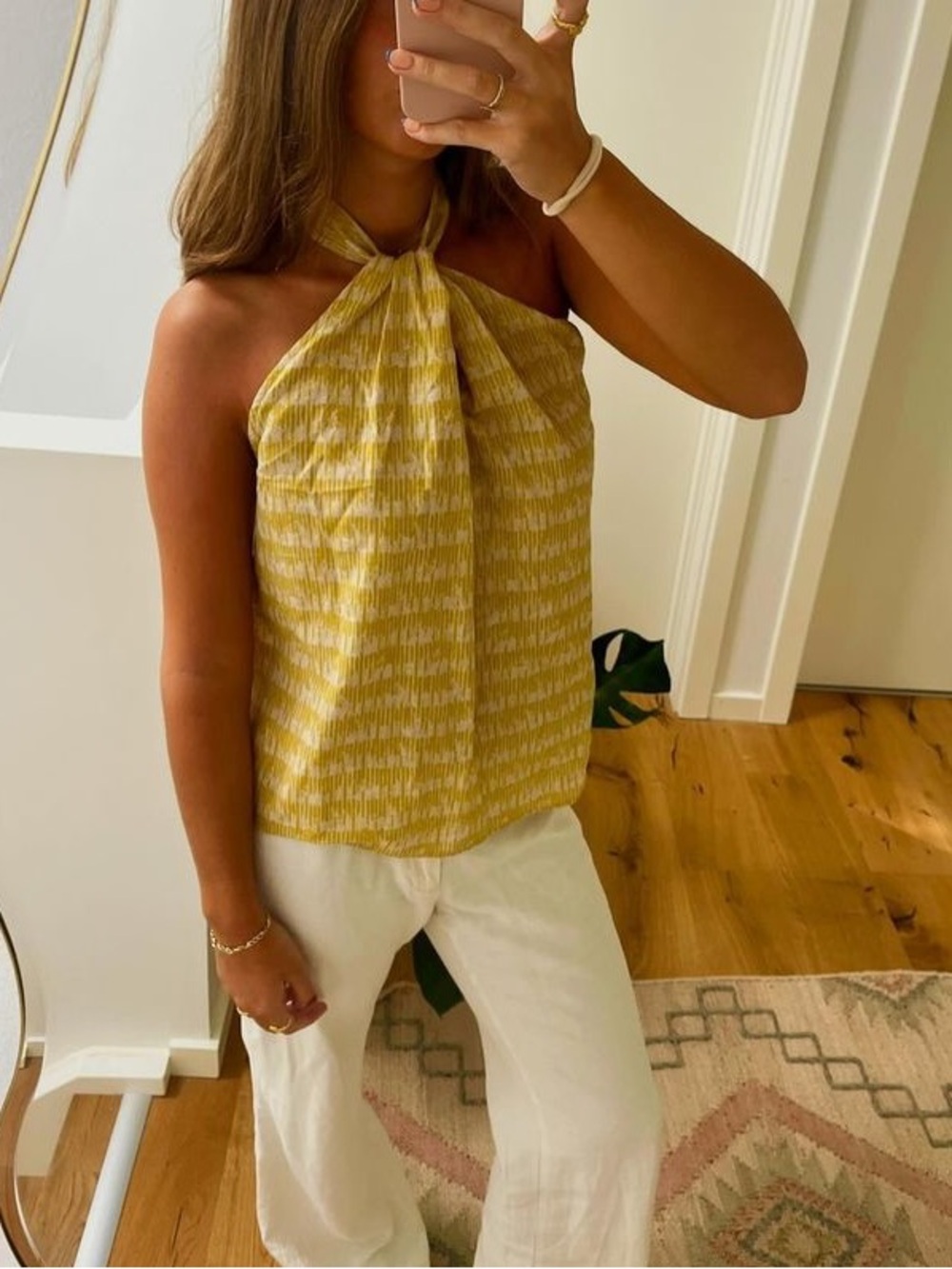 Zara yellow and cream printed halter top. S